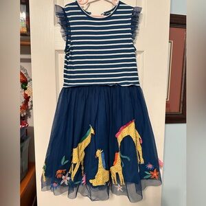 Mini Boden Blue Striped Appliqué Dress with Tulle Skirt